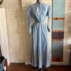 Dead stock antique blue cotton chambray long sleeve prairie dress size XS